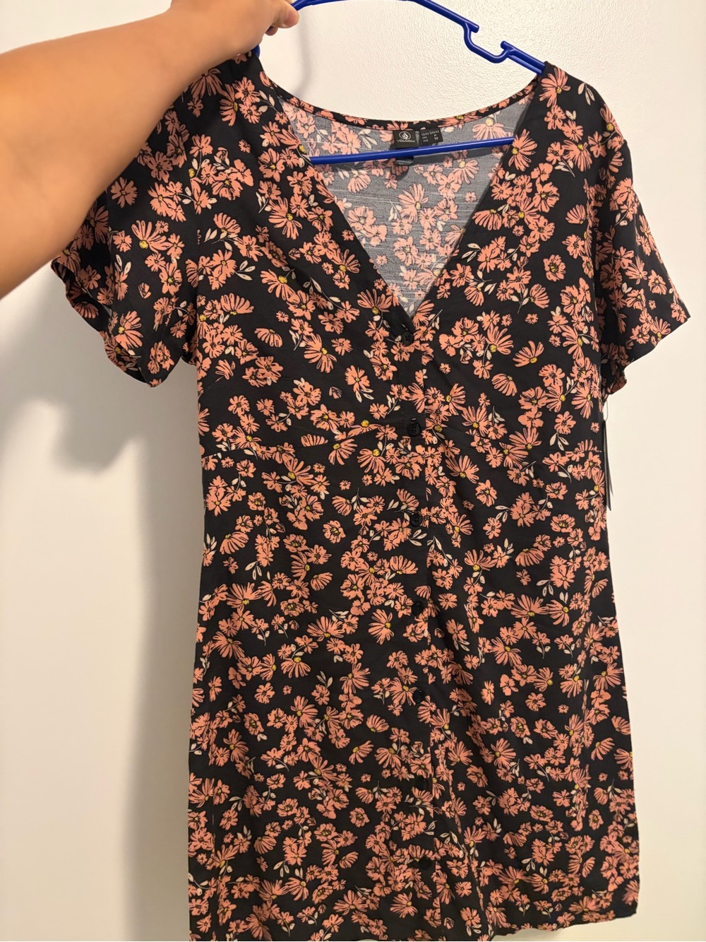 Volcom Black Tunic Dress with Pink Floral Print